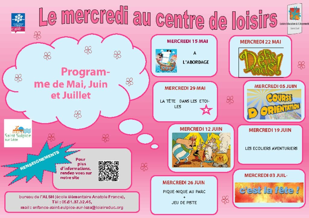 Planning du centre de loisirs - St Sulpice-sur-Lèze
