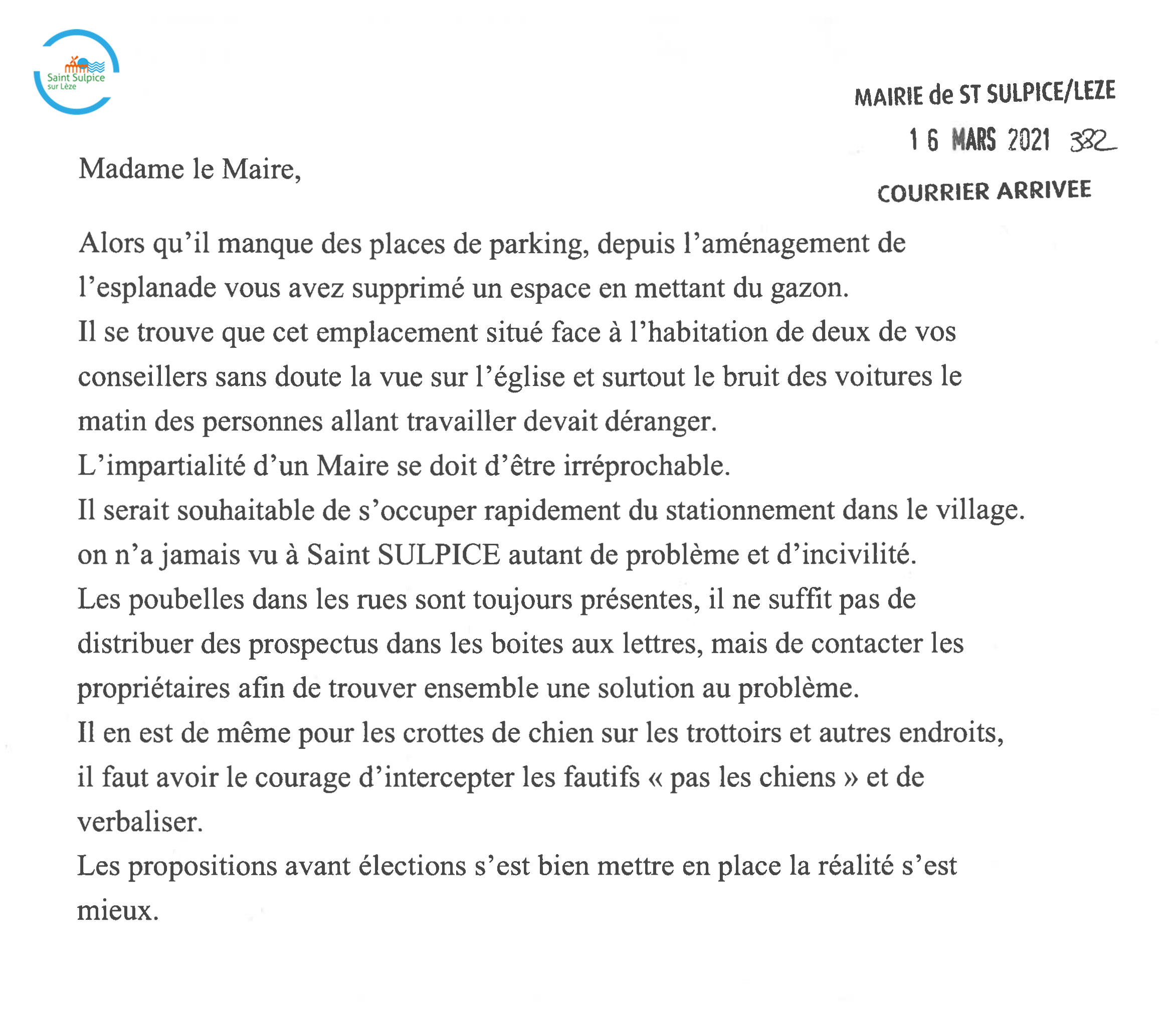 Réponse du maire courrier anonyme