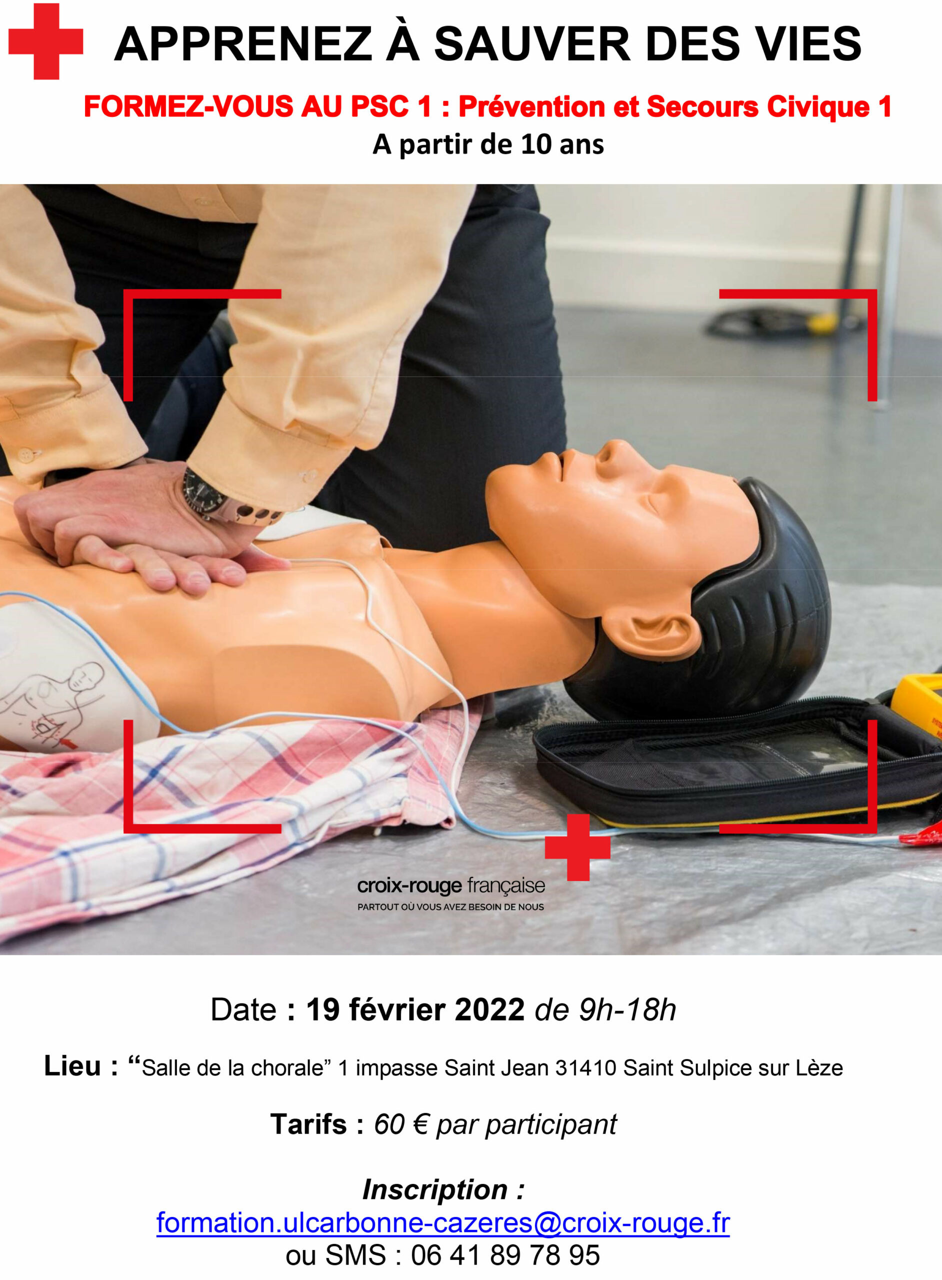 Formation au PSC1 par la Croix Rouge de Carbonne le 19 février à SaintSulpicesurLèze St