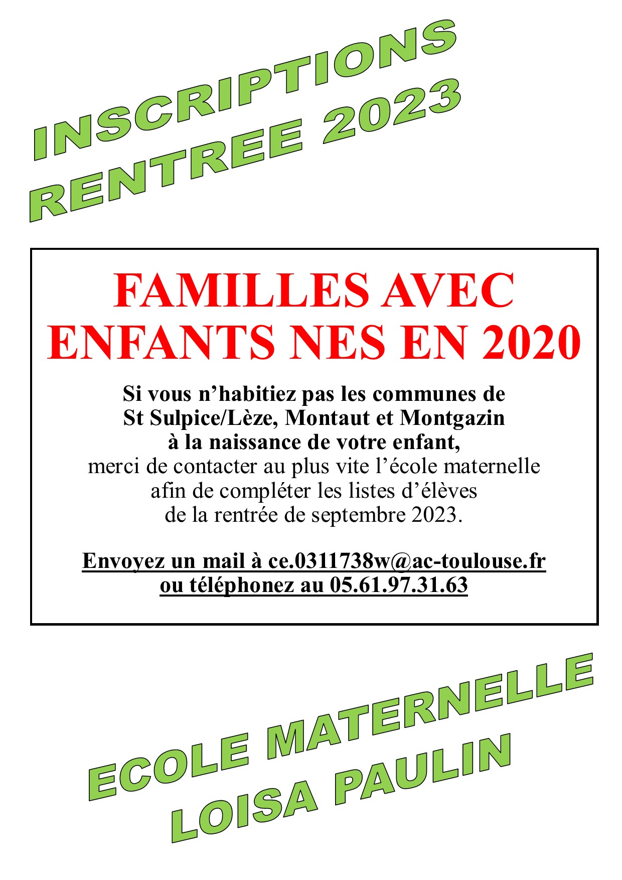 ENF - Affiche permanences inscriptions maternelle Saint-Sulpice-sur-Lèze - rentrée 2023 002