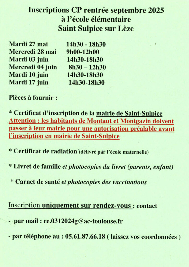 affiche-permanences-inscriptions-élémentaire-St-Sulpice-sur-Lèze2